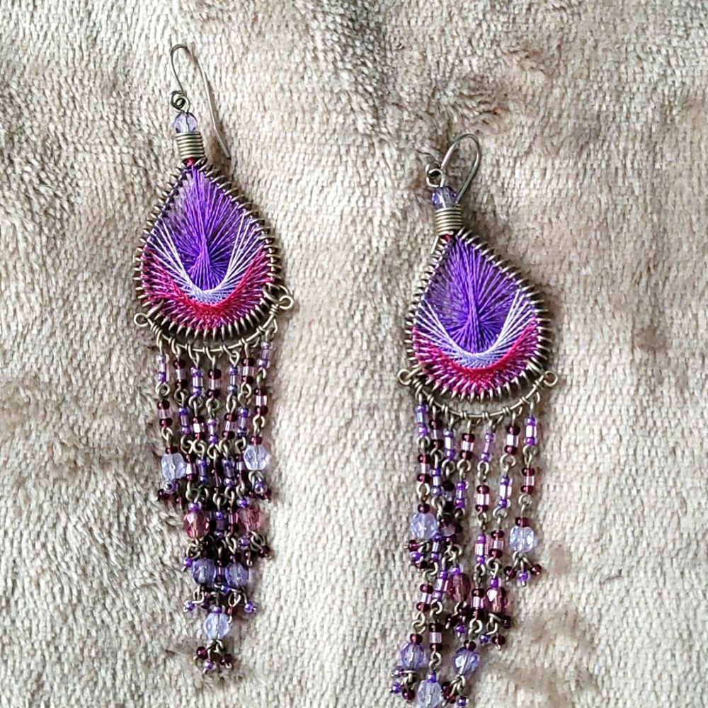 Purple woven earrings